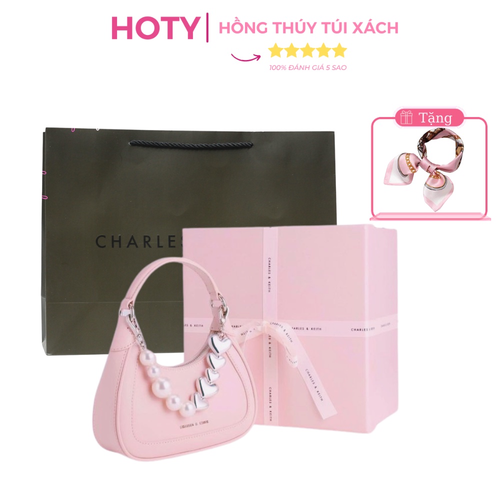 Túi Xách Nữ Charles &amp; K Trái Tim Bản Chuẩn Đẹp Tặng Kèm Túi Giấy Có Hộp Hồng