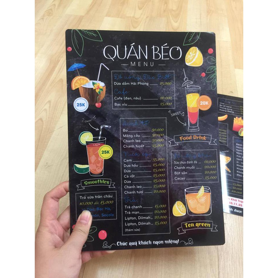 Menu nhựa PVC không thấm nước, không phai màu