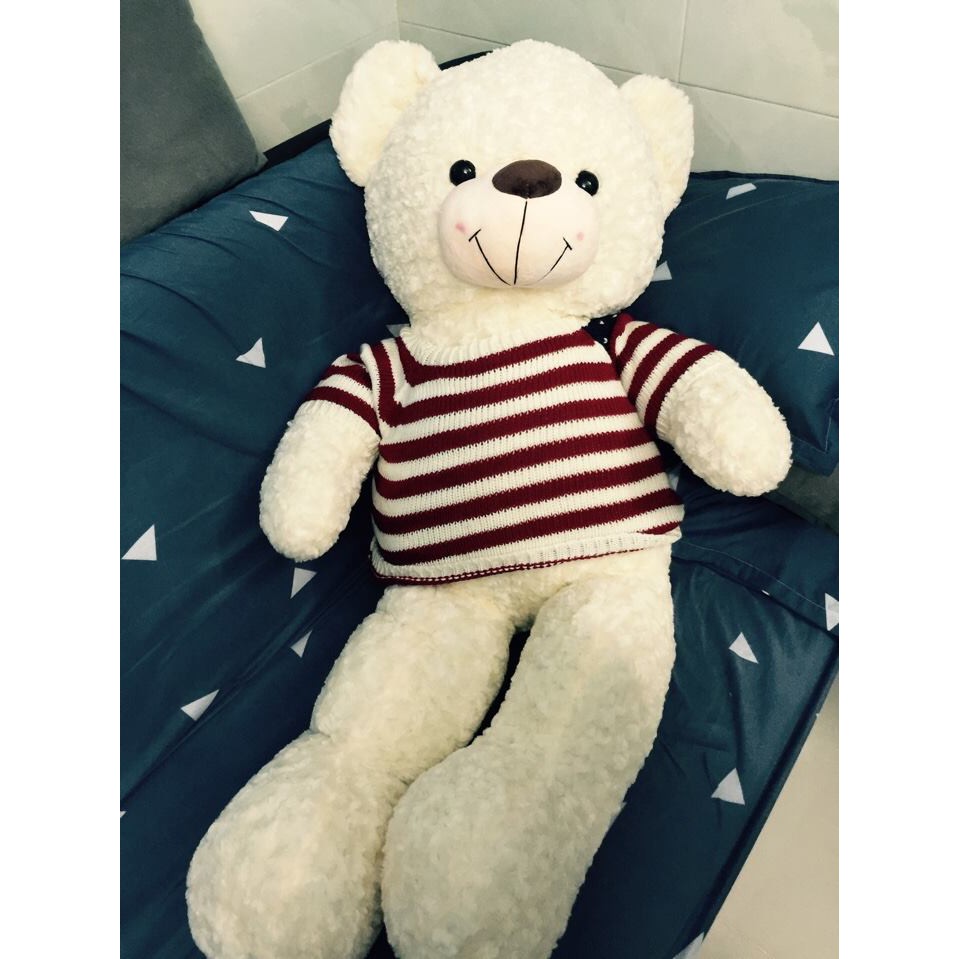 Gấu bông Teddy Cao Cấp khổ vải 1,2m Cao 1m màu trắng hồng hàng VNXK ( Màu kem )