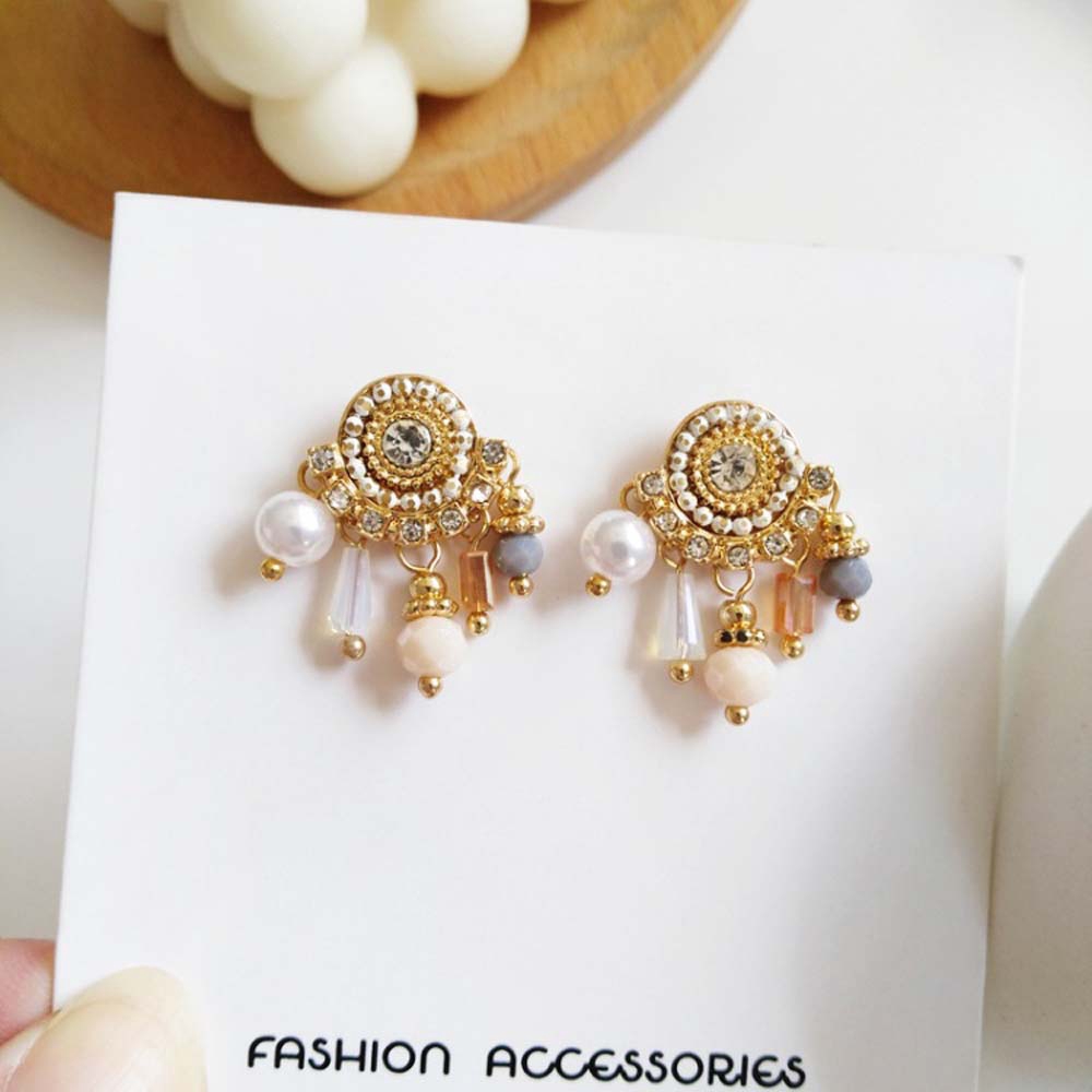 Hoa Tai Dáng Dài Phối Tua Rua Đính Ngọc Trai Nhân Tạo Thời Trang