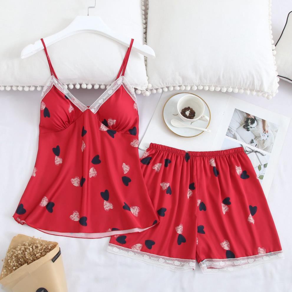 Bộ đồ ngủ đùi họa tiết trái tim hàng Quảng châu xịn
