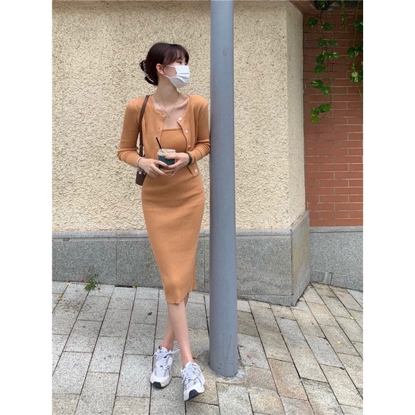 Loại 1 set áo cardigan và váy 2 dây KÈM ẢNH THẬT