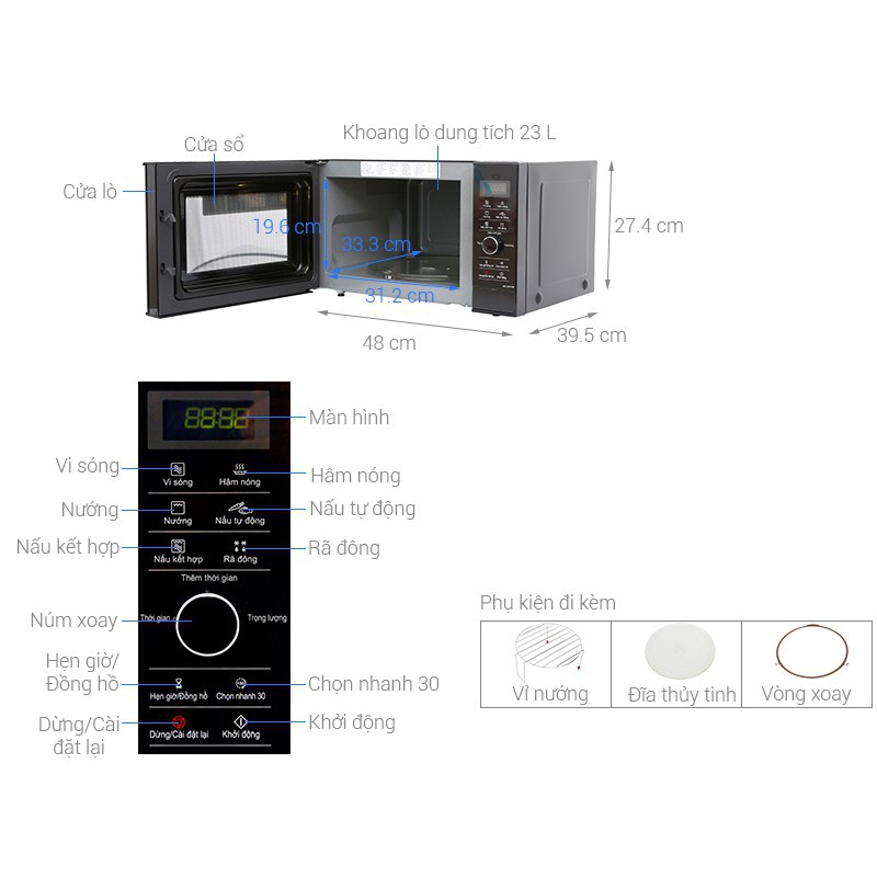 [GIAN HÀNG UY TÍN] [HÀNG CHÍNH HÃNG] Lò vi sóng inverter Panasonic NN-GD37HBYUE 23 lít