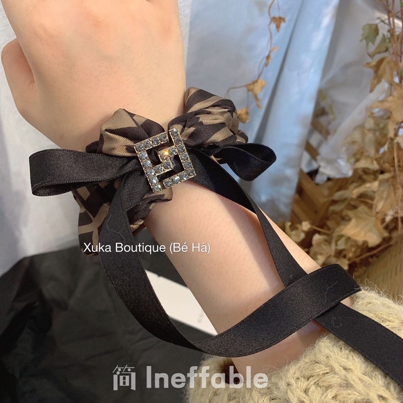 Dây Buộc Tóc Nữ Gắn Đá Chữ FF Thương Hiệu Cao Cấp