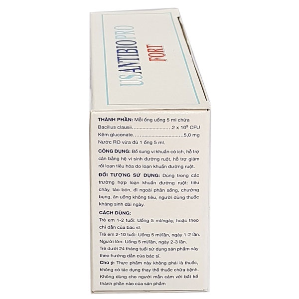 Usantibiopro Fort – Hỗ trợ cân bằng hệ vi sinh đường ruột, giảm rối loạn tiêu hóa (Hộp 20 ống)