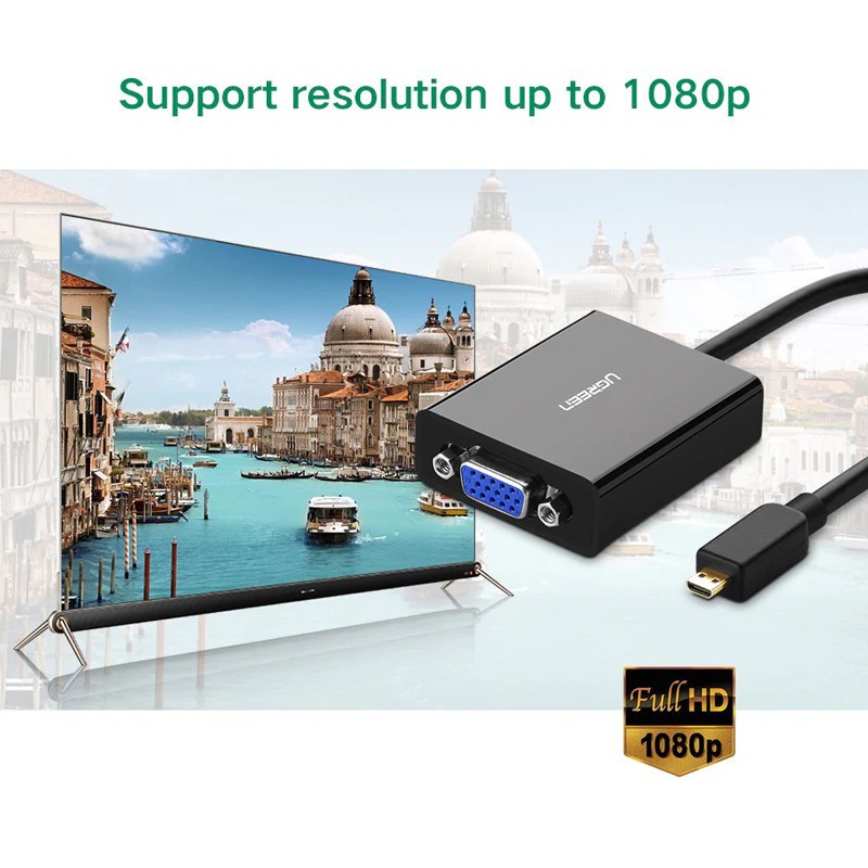 Ugreen Active Micro HDMI to VGA Video Adapter with 3.5mm Audio and Micro-USB