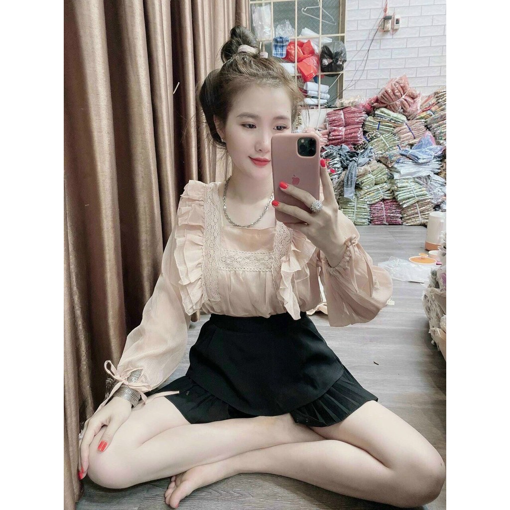 Áo Kiểu Voan Babydoll Bánh Bèo Quảng Châu Cap Cấp TTSA0777