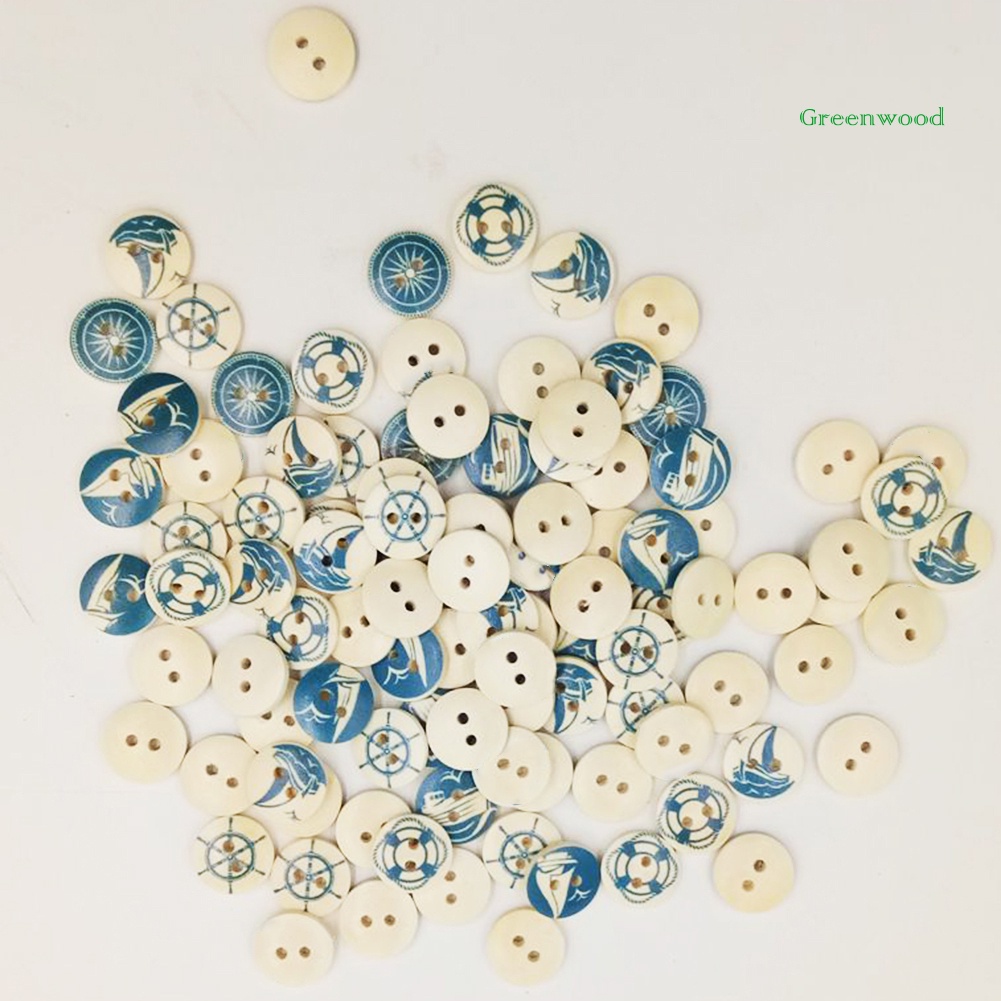 100 Nút Gỗ Tròn In Hình Thuyền Buồm