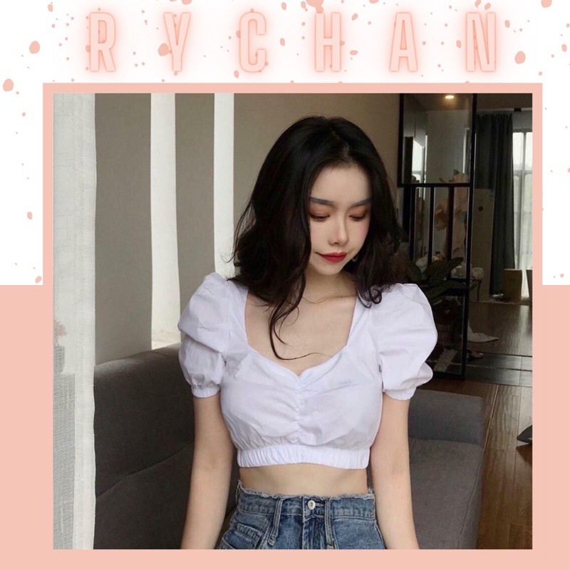 [Mã WASKT410K giảm 10K đơn 50K] Áo Kiểu Crop Phối Tay Phồng | BigBuy360 - bigbuy360.vn