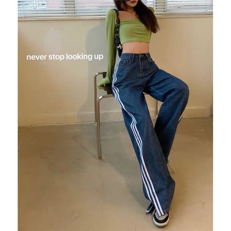 Quần jeans ulzzang xẻ gấu kẻ sọc phong cách JENNIE BLACKPINK hot trend 2021 KÈM 3 ẢNH THẬT CUỐI