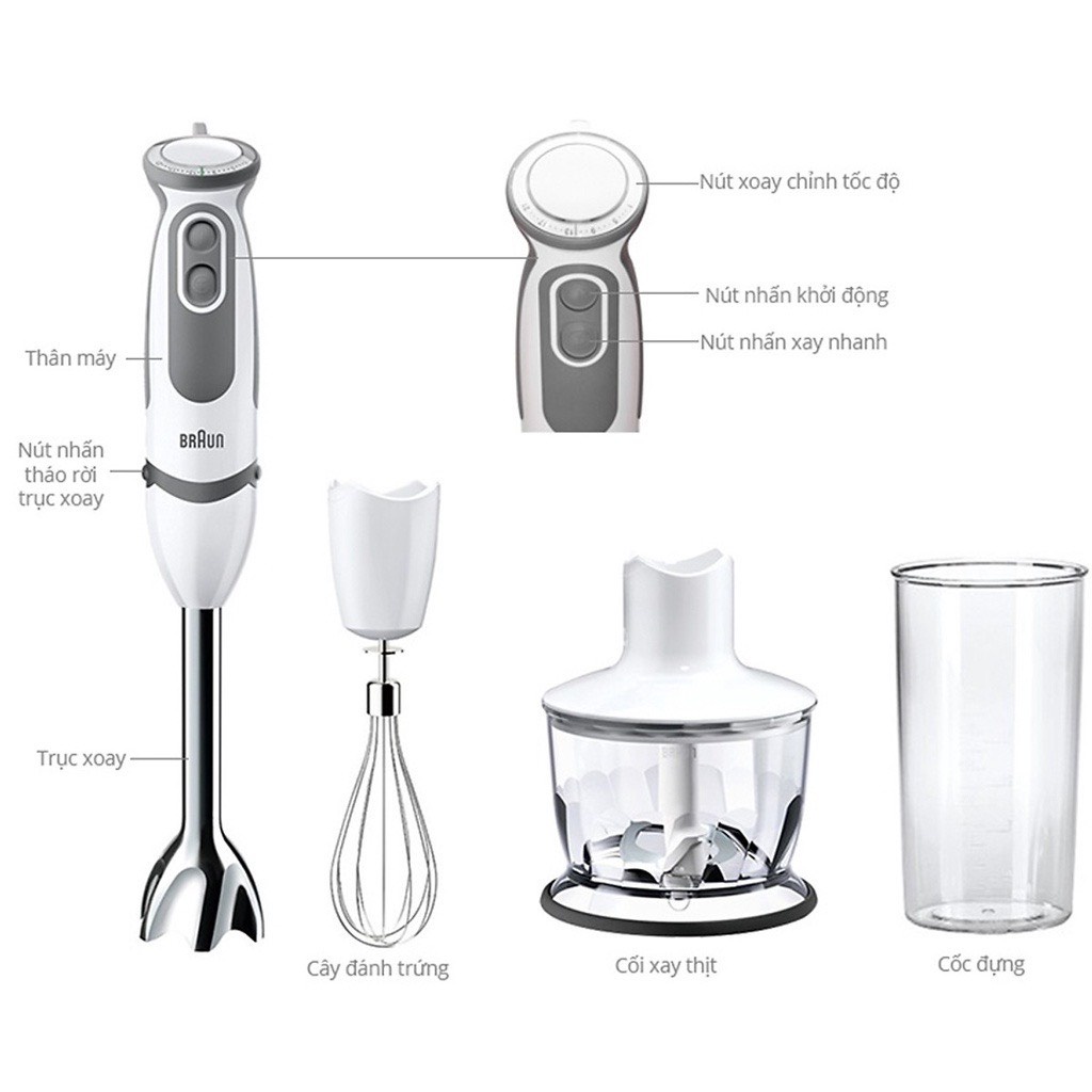 Máy xay cầm tay Braun MQ5235 - FamiShop- Sản xuất 100% tại Châu Âu Số 1 thế giới, Công suất 1000w, chống văng độc quyền.