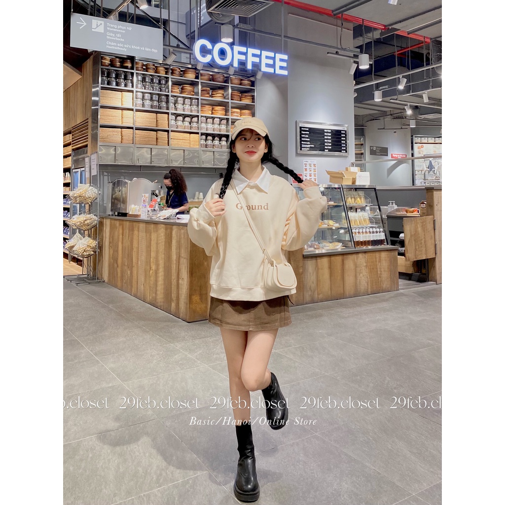 Áo sweater nỉ bông dáng vừa in Ground - 29feb.closet - A120