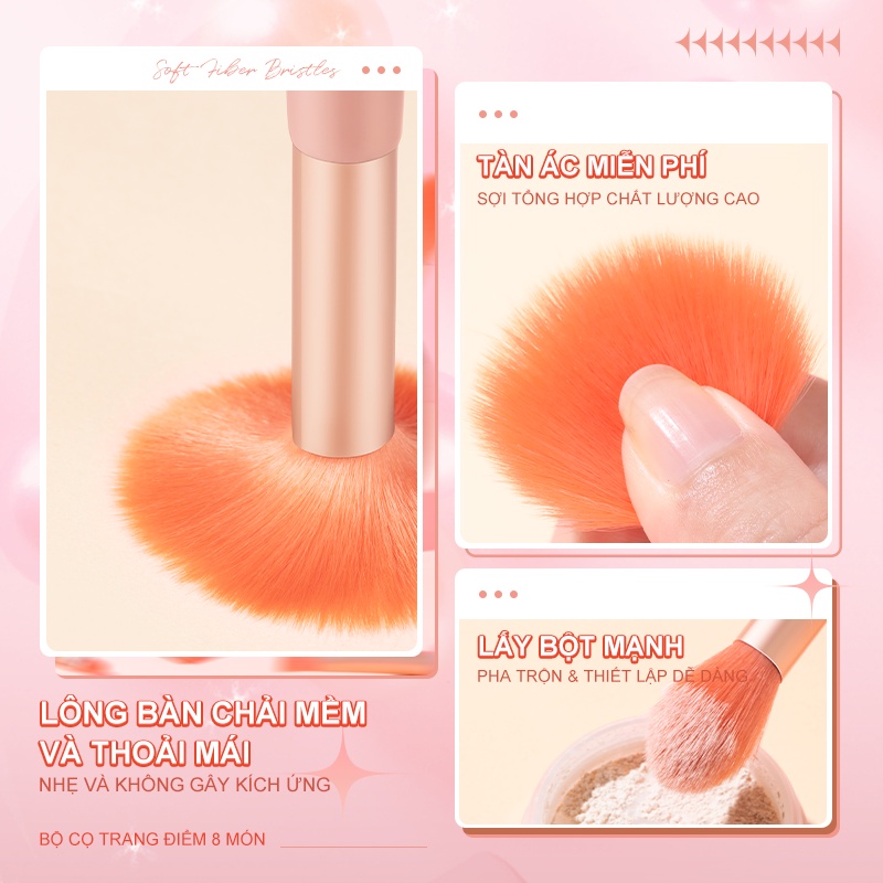 Bộ 8 cọ trang điểm lông mềm mini tiện dụng