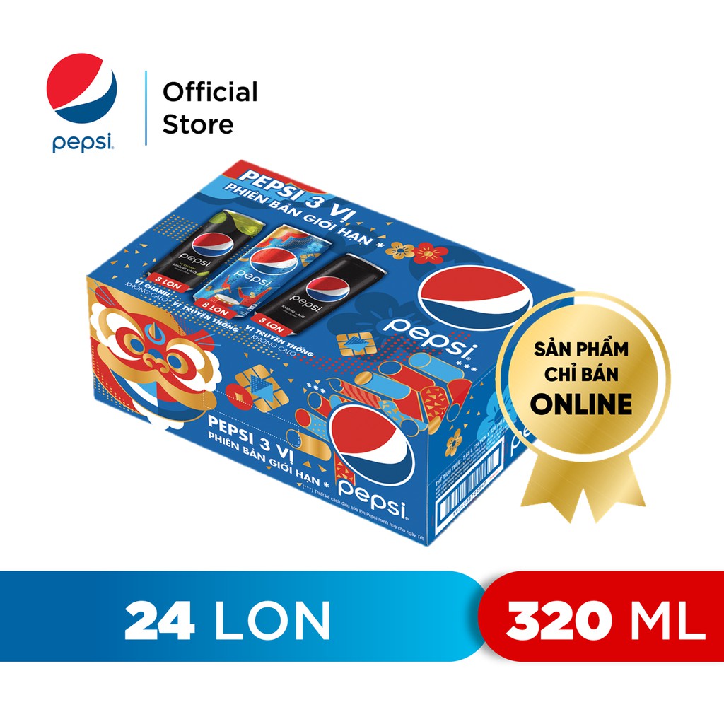 Thùng 24 Lon Nước Ngọt Có Gaz Pepsi Mix 3 Vị (320ml/lon) - Độc Quyền Online