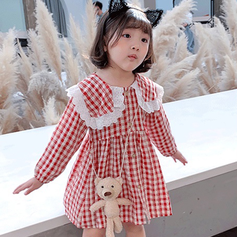 Đầm Caro Dễ Thương Cho Bé Gái Phong Cách Hàn Quốc