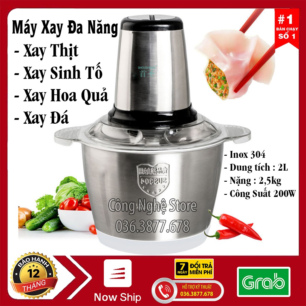 Máy Xay Thịt💖FREE SHIP💖Máy xay sinh tố cầm tay Cối Inox 4 Lưỡi Đa Năng,Công suất 300W xay thịt, tỏi ớt, rau củ quả.