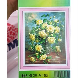 Tranh đính đá bình hoa hồng tuyệt đẹp kt 50×62cm (kèm hình thật )