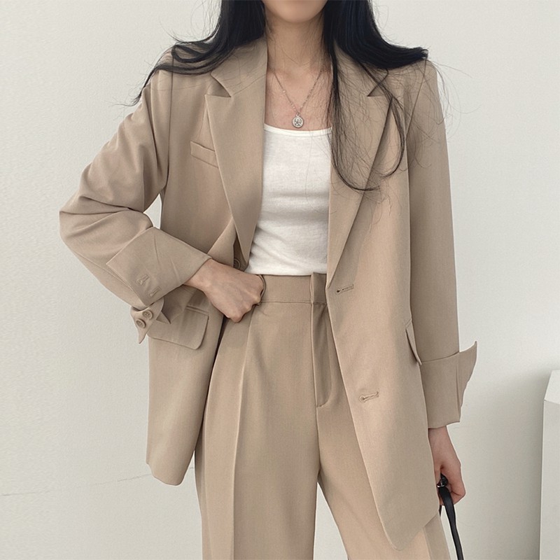 (Hàng Đẹp)Ảnh thật 3 hình cuối-2W533.Set áo blazer kèm quần Tây ống rộng phong cách Hàn Quốc