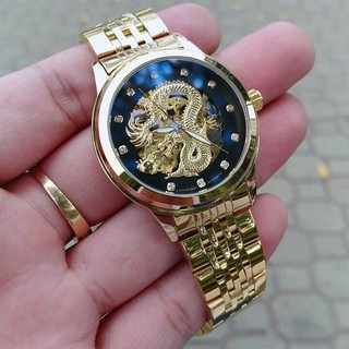 ĐỒNG HỒ NAM CƠ LAOGESHI DÂY THÉP KHẮC RỒNG LỘ MÁY - TẶNG CẮT DÂY - LAO1