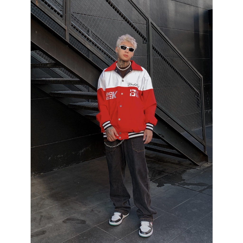 Áo Khoác Rockie Bomber Varsity, cổ bẻ,màu ĐỎ Full Thêu BLACKMIACK Varsity Jacket