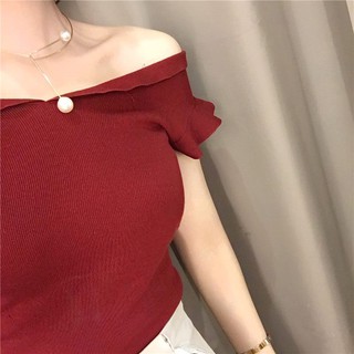 [Thanh lý] Áo trễ vai cổ bẹt bẻ len đen