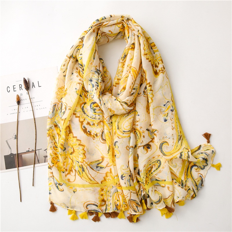 Khăn Choàng Chống Nắng Bằng Vải Cotton Lanh In Họa Tiết Phong Cách Bohemian Cổ Điển