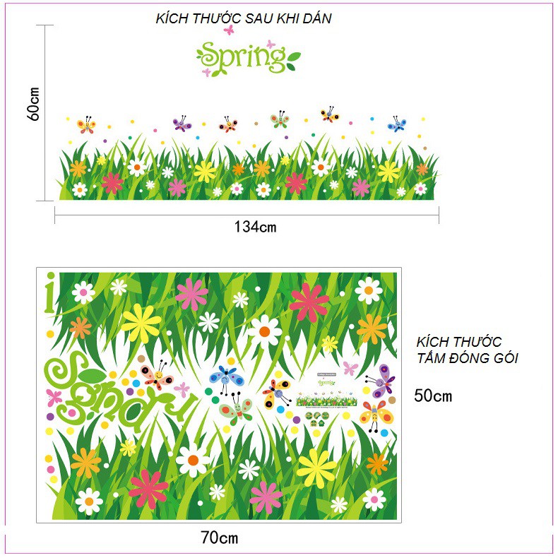Decal dán chân tường Hoa cỏ xanh mùa xuân AmyShop DCT036 ( 60 x 134 cm)