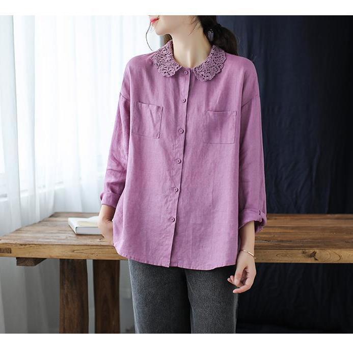 Áo sơ mi nữ tay dài dáng rộng vải cotton