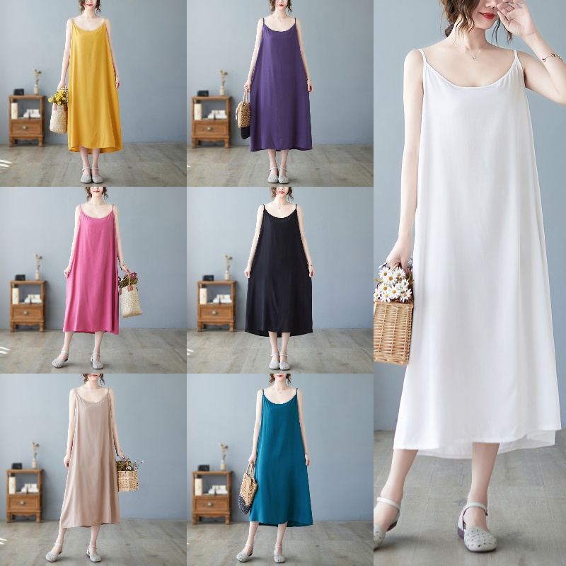 Đầm Hai Dây Dáng Ôm Màu Trơn 8 Màu Plus Size Spaghetti 5232 L XL XXL 3XL B119