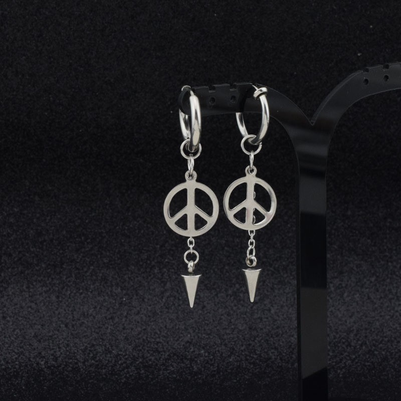 Khuyên tai nam nữ hình quả nhọn phối xích phong cách cá tính