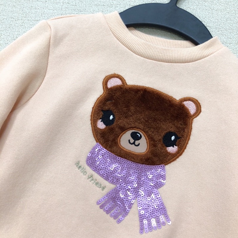 Áo phông dài tay bé gái HM 1-4 tuổi  Áo thun nỉ bông cotton xuất dư 0822