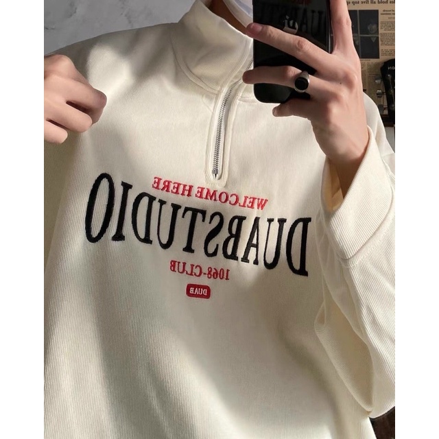 Áo Nỉ Cổ Cao DUABSTUDIO Nữ [FREESHIP] 🌸 Sweater form rộng tay bồng, hoodie zip thêu chữ cá tính Ulzzang 🌸 | BigBuy360 - bigbuy360.vn