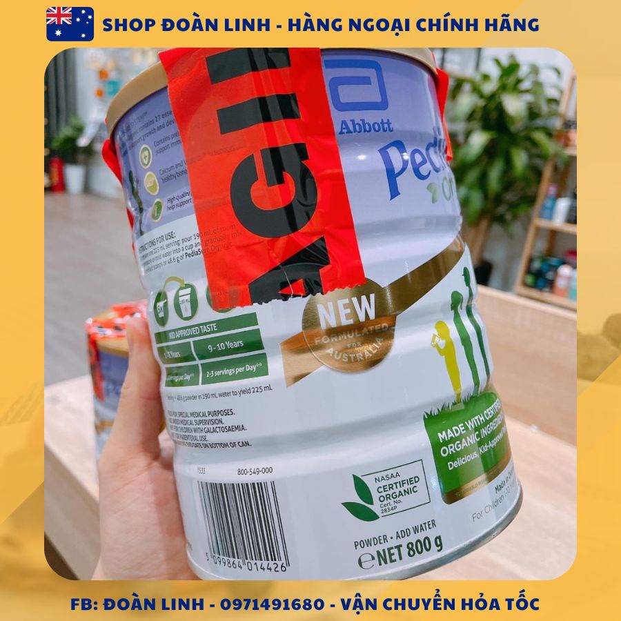 Sữa Pediasure Organic Úc 850gr cho bé từ 1 tuổi trở lên, Hàng chuẩn úc đi air, Date xa