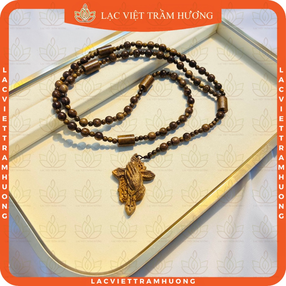 Tràng Chuỗi Trầm Hương Mân Côi - Vòng Tay Trầm Hương Thánh Giá - Trầm Tốc Việt Cao Cấp - Lạc Việt Trầm Hương