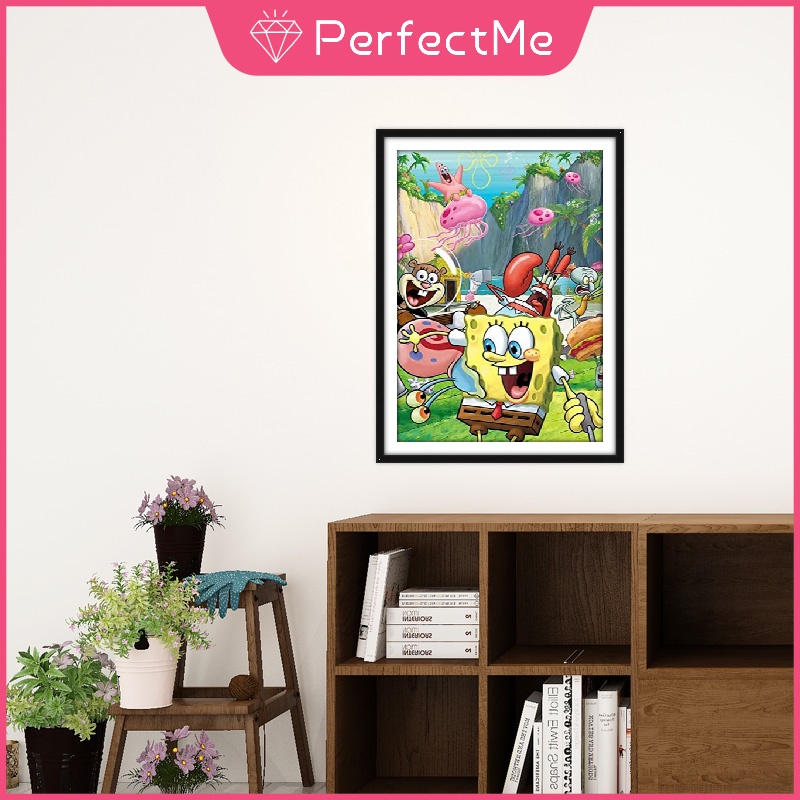 Bộ tranh đính đá diy hình chú bọt biển nhiều màu sắc phù hợp làm quà trang trí nhà cửa 30x40cm