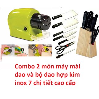 Combo 2 món máy mài dao và bộ dao hợp kim inox 7 chi tiết cao cấp