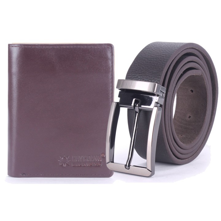 Bóp &amp; Dây nịt nam Huy Hoàng da bò màu nâu HP2109-HP4121