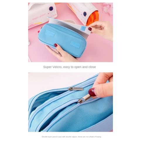 Túi đựng bút bằng vải Canvas nắp lật cỡ lớn đa năng in hình phi hành gia dễ thương cho học sinh