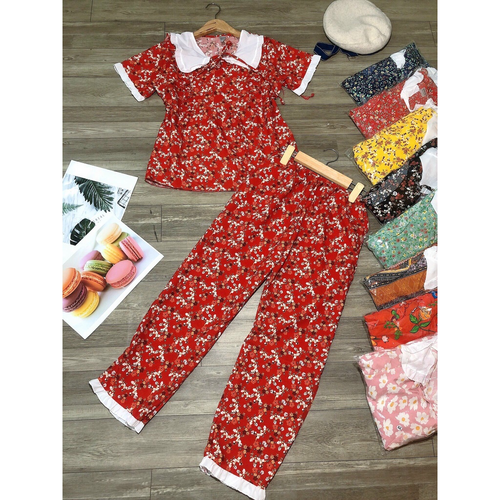 Set Bộ Lụa Tay Lỡ Phối Cổ Bèo Bông Nhí Xinh Xắn - SBKT_015
