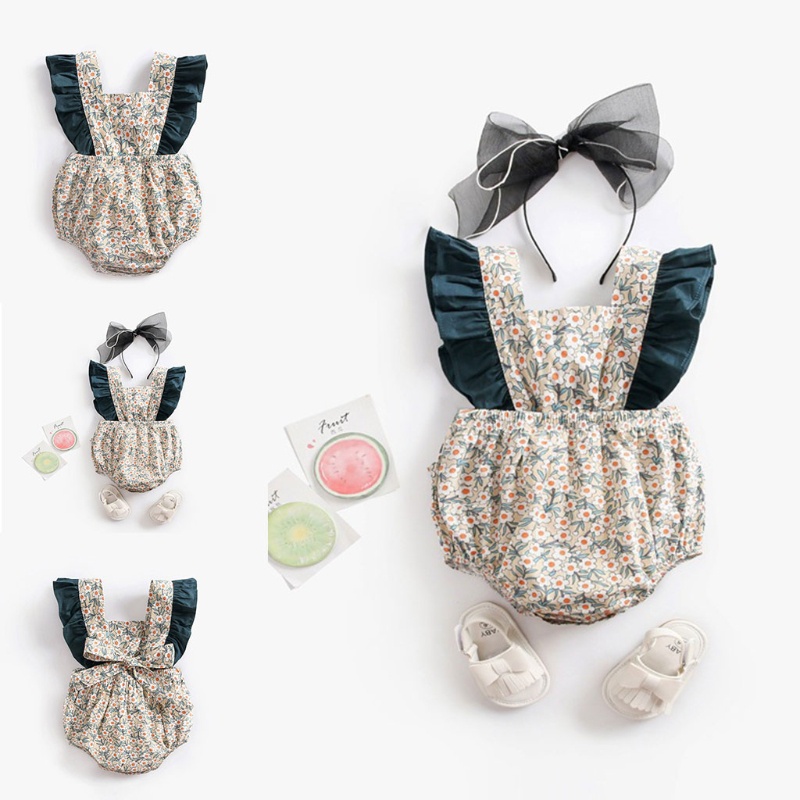 Bộ Áo Liền Quần Không Tay Hở Lưng Phối Bèo Dễ Thương Thời Trang Mùa Hè Cho Bé Sơ Sinh