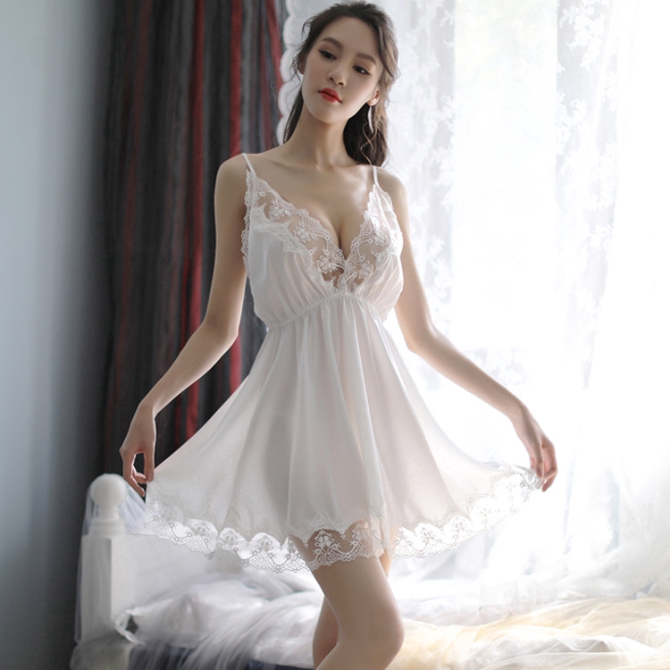 Đồ Lót Gợi Cảm Mới Dây đeo Màu Rắn Sexy Váy Ngủ Ren Gợi Cảm Deep V Pyjama | BigBuy360 - bigbuy360.vn