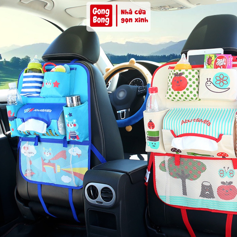 Túi đeo sau ghế ngồi ô tô cho bé túi vải nhiều ngăn đựng đồ trên xe hơi chất vải canvas bền có lớp giữ nhiệt nước ti
