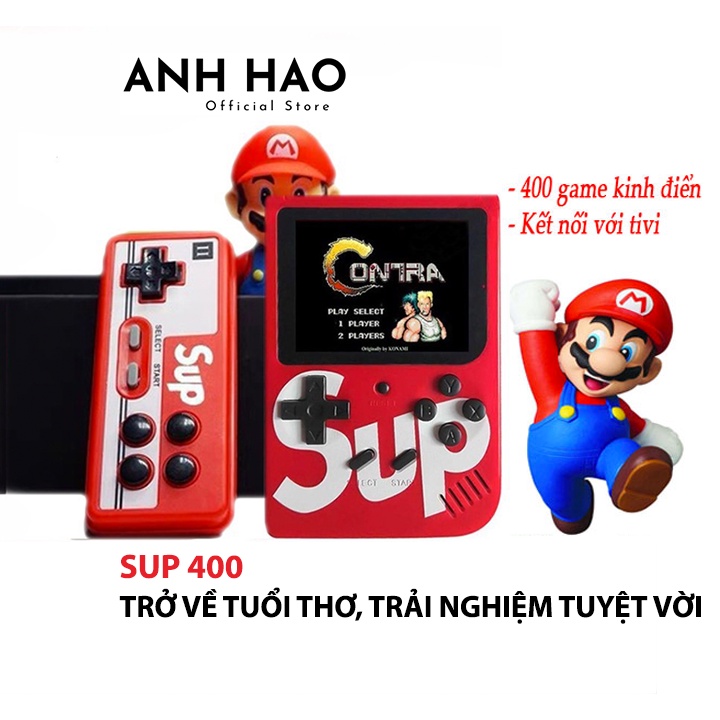 Máy chơi game cầm tay mini SUP400, kèm tay cầm hỗ trợ 2 người chơi, kết nối màn hình tivi, hơn 400 trò chơi