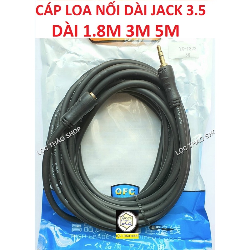 Cáp loa nối dài Jack 3.5 dài 1.8M, 3M, 5M cao cấp (dây loa 3.5 đầu đực đầu cái)