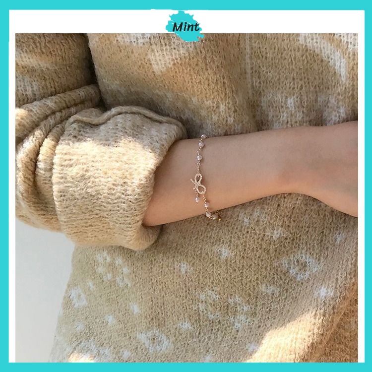 Vòng Tay Ngọc Trai Nhân Tạo ❤️FREESHIP❤️ Lắc Tay Hình Nơ Đính Đá Xinh Đẹp Kiểu Nhẹ Nhàng Thanh Lịch | BigBuy360 - bigbuy360.vn