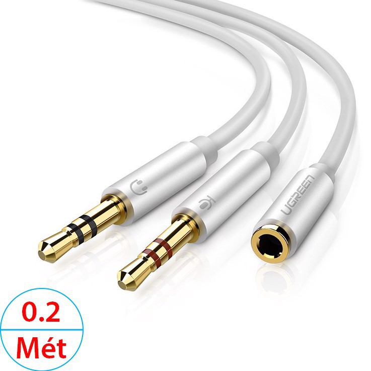 UGREEN 10790 - Dây chuyển tai nghe 3.5mm sang 2 đầu Mic và Loa  dài  20cm chính hãng