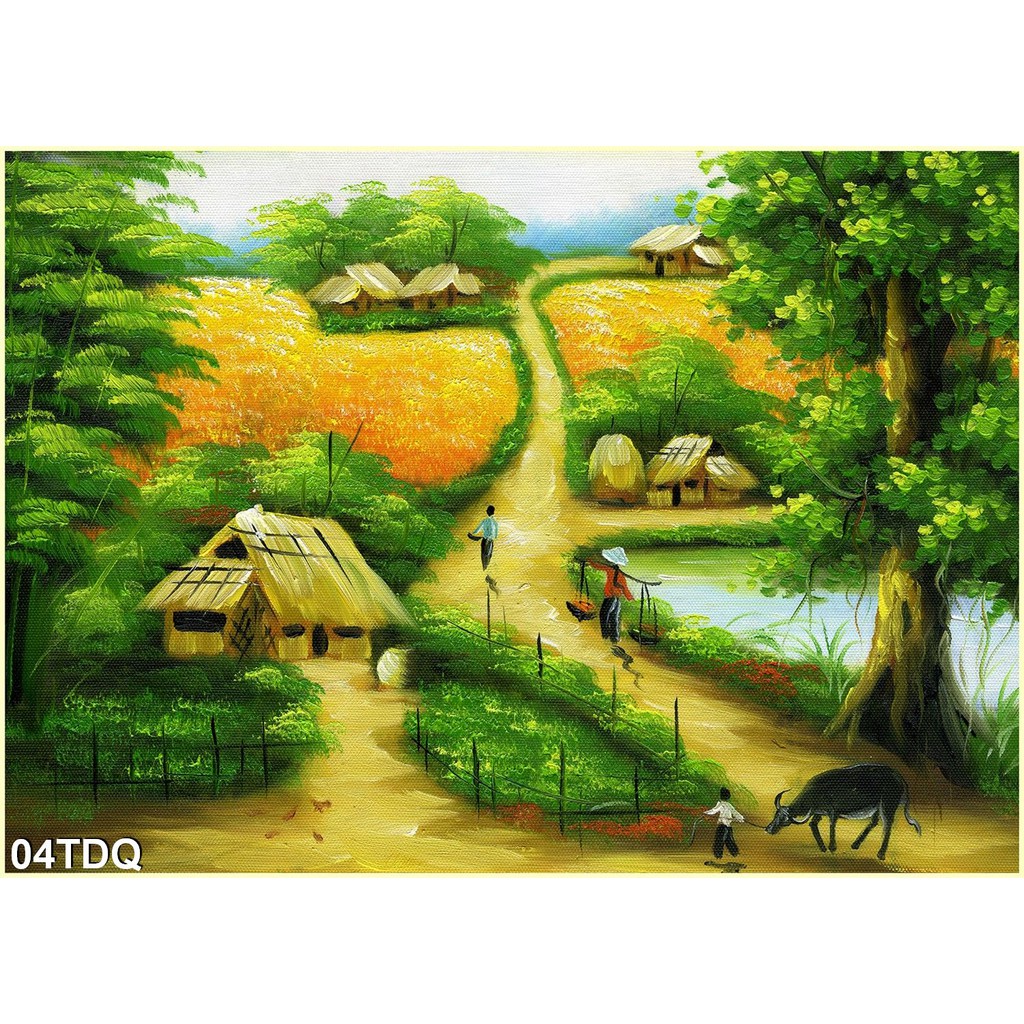 TRANH DÁN TƯỜNG LÀNG QUÊ VIỆT NAM  - TRANH DÁN TƯỜNG ĐỒNG QUÊ 3D NÉT VẼ GIẢ SƠN DẦU