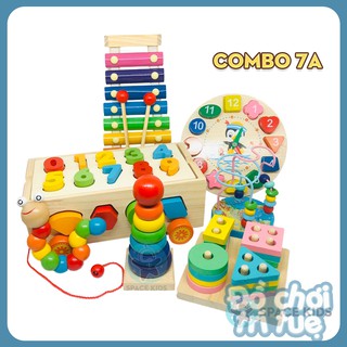 Combo 7 món Đồ chơi gỗ cho bé giúp bé tư duy, phát triển trí tuệ vừa học vừa chơi