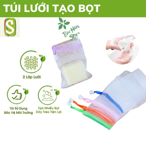 Túi Lưới Đựng Xà Phòng Tạo Bọt Có Dây Rút - Túi Lưới Tạo Bọt Xà Bông Loại 2 Lớp Dày Dặn