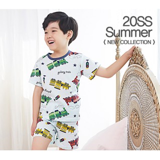 Bộ pijama cộc bé trai Galaxy Train 100% cotton - Olomimi Hàn Quốc